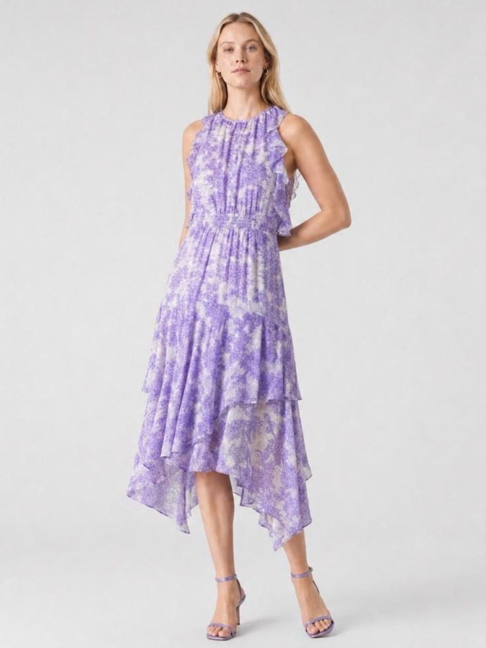 Whistles Lilac Ruffle Midi Dress